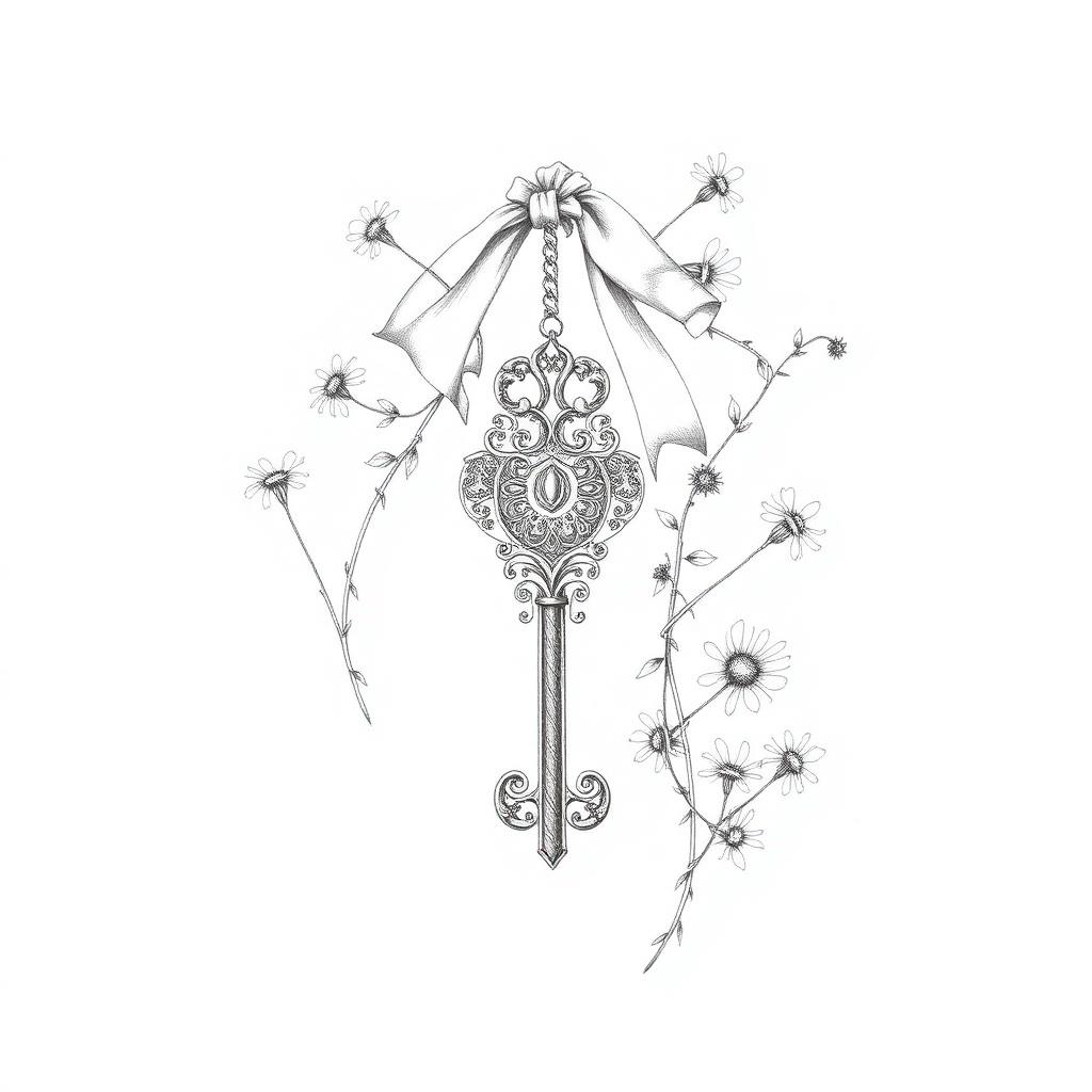 Ornate key with wildflowers